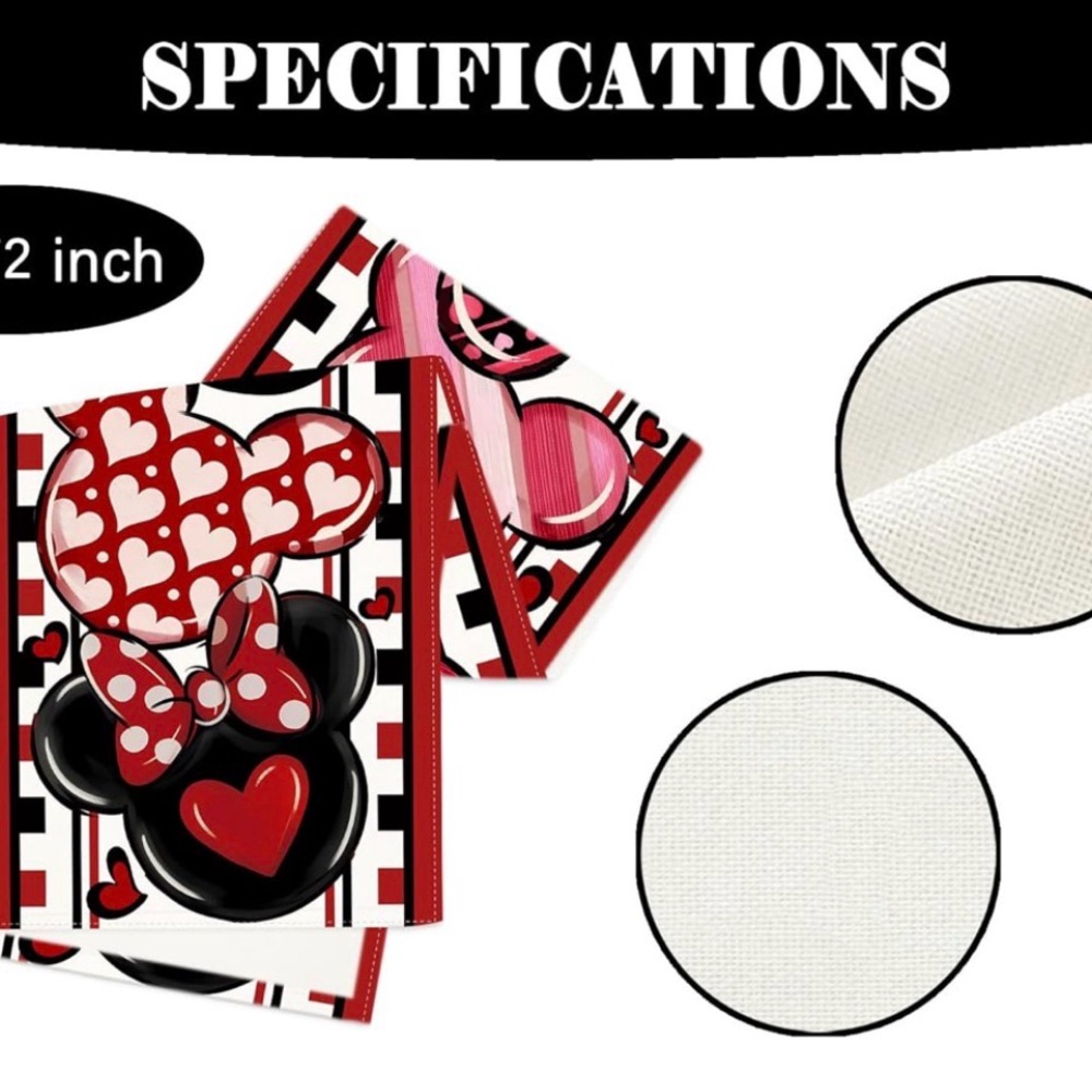 New 13x72 Table Runner Disney Minnie Mouse Valentines Day Fabric Mantel Scarf - Picture 7 of 7
